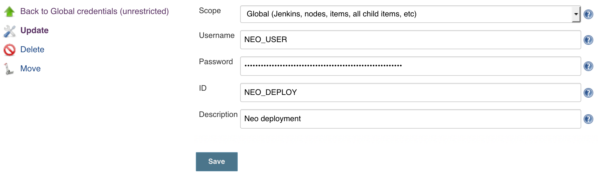 Jenkins credentials configuration